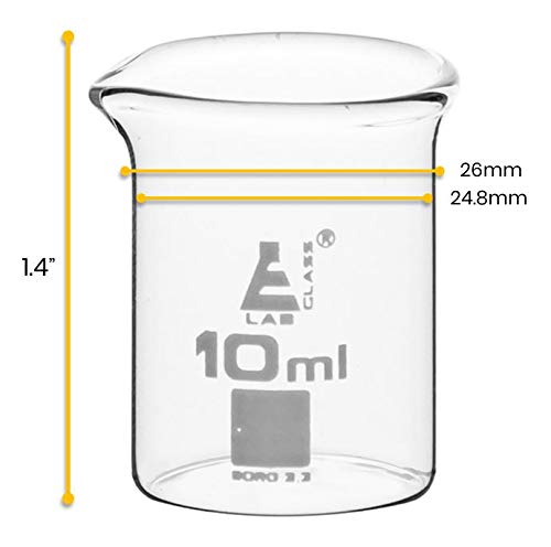 כוסות 12PK, 10 מל - סגנון גריפין, צורה נמוכה עם זרבובית - ללא גודל - בורוסיליקט 3.3 זכוכית - מעבדות
