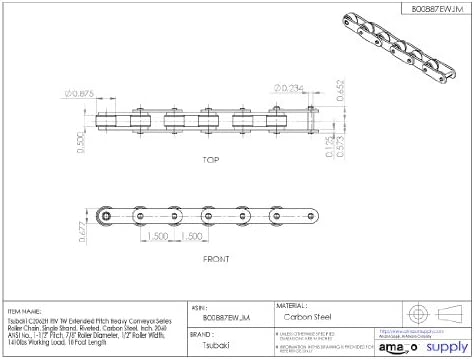 TSUBAKI C2062HTWR מורחב המגרש המגרש מסוע כבד שרשרת הרים, גדיל יחיד, מסמרר, פלדת פחמן, אינץ ', 2060