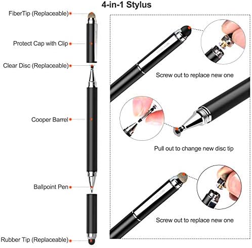 Penyeah Stylus Pen 4 ב -1, עטים חרט אוניברסליים למסכי מגע, דיוק גבוה ורגישות, עם החלפה של עט עט כדורים